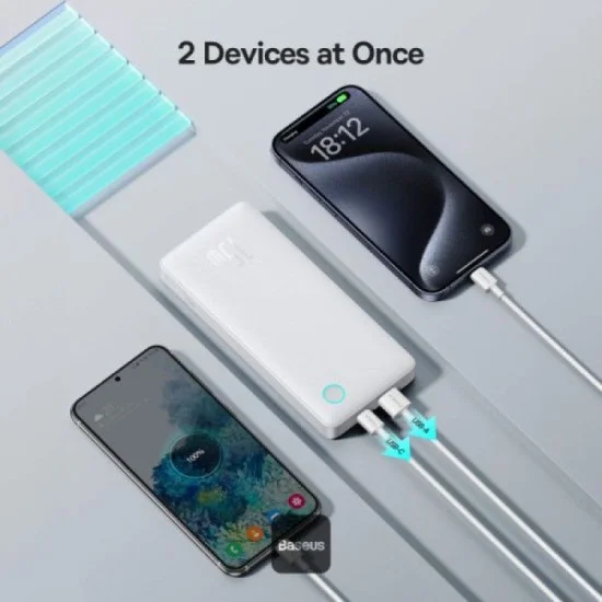 Os-Baseus Airpow Lite Power Bank 10000Mah 15W Moon White  (With Simple Series Data Cable Usb To Type-C 30Cm White)